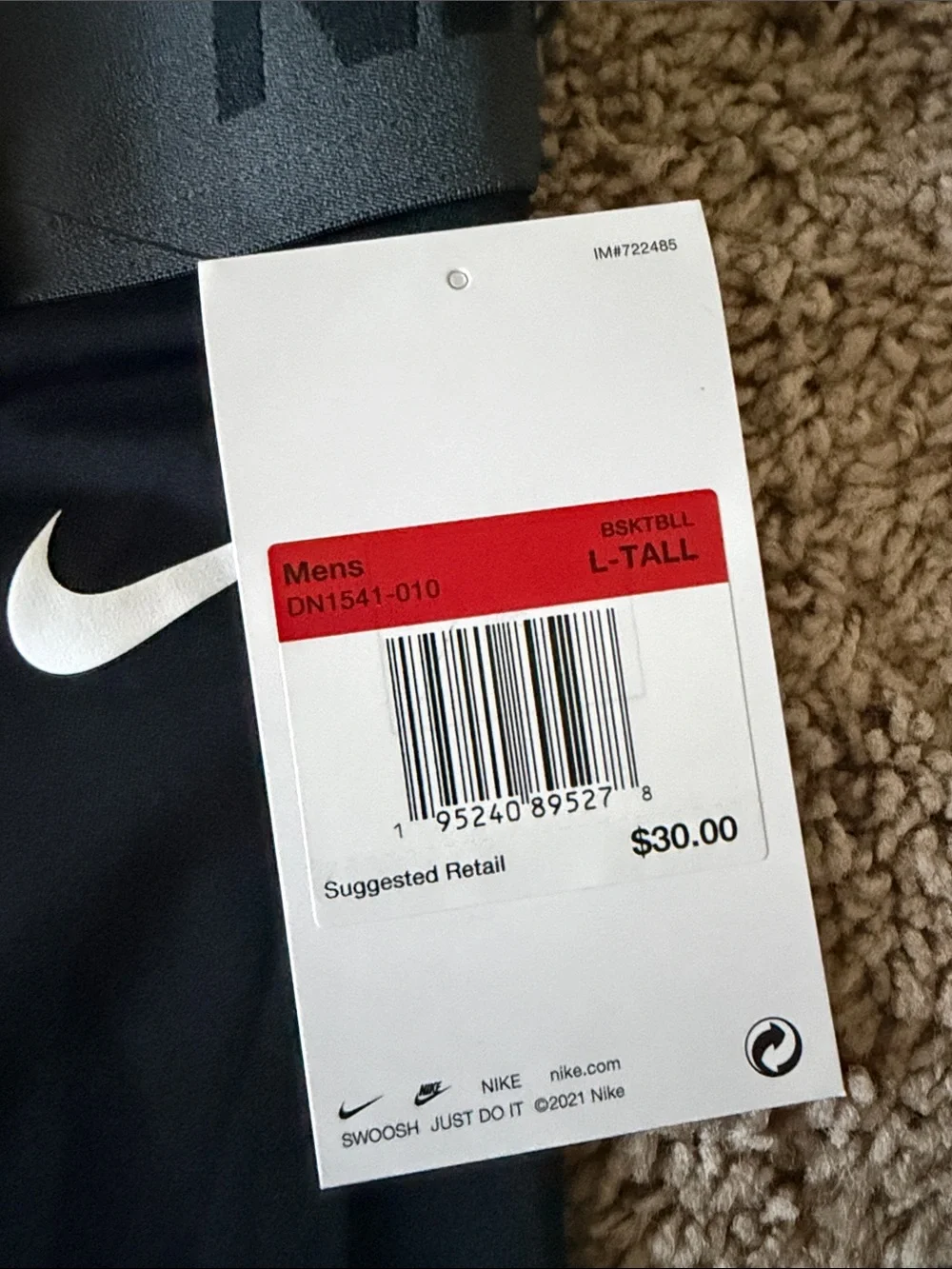 Nike Black Pro Compression Shorts with NBA & Swoosh Logos. Size Large. Tall